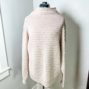 Madewell XL Ribbed Mock Neck Speckled Wool Blend Sweater Neutral